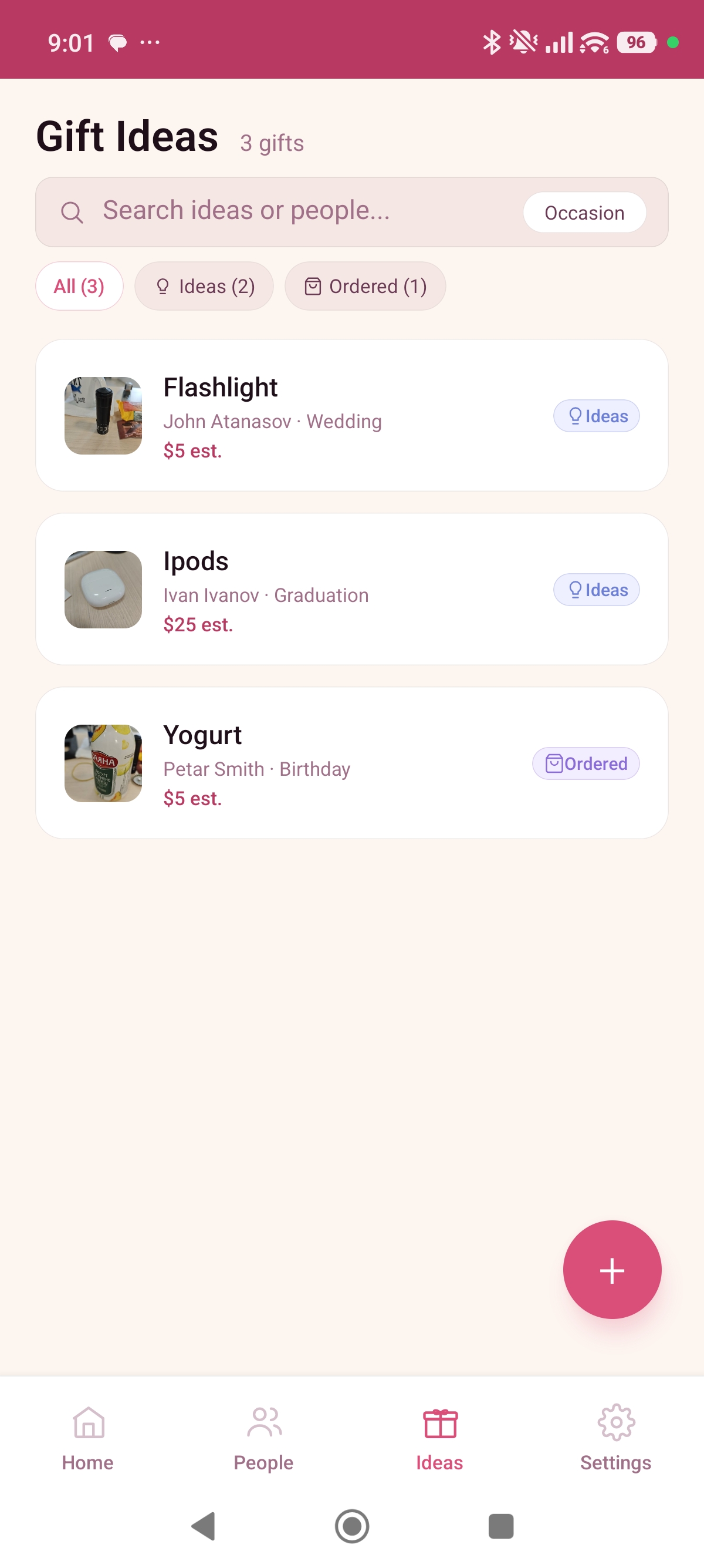 GiftVault gift ideas screen